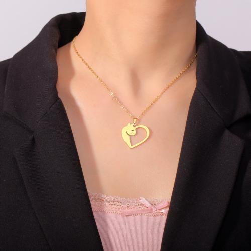 Titanium Steel Necklace with 5CM extender chain Heart plated for woman & hollow Length 45 cm Sold By PC
