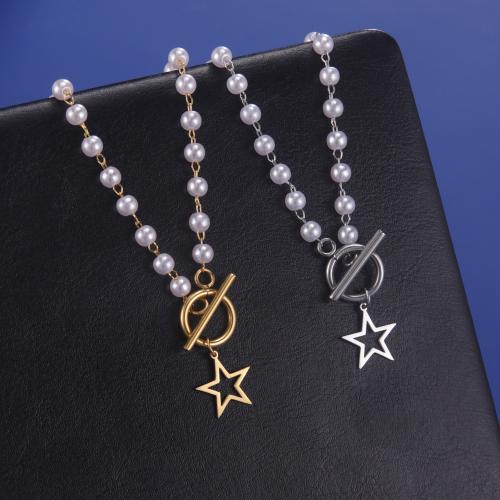 Titanium Steel Necklace with Plastic Pearl Star plated for woman Sold By PC