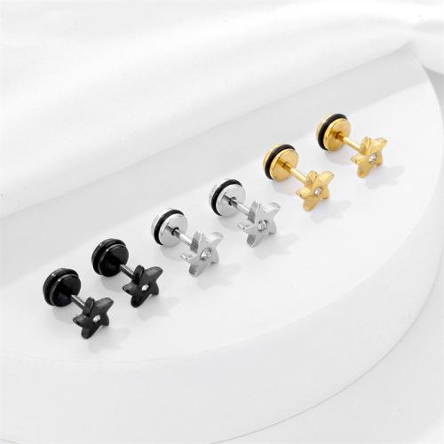 Titanium Steel  Earring, Star, plated, fashion jewelry & with rhinestone, more colors for choice, 12x7mm, Sold By PC