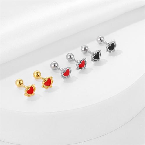 Titanium Steel  Earring, Heart, plated, fashion jewelry & enamel, more colors for choice, 12x7mm, Sold By PC