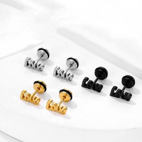 Titanium stål øreringe, Alfabet bogstav, forgyldt, mode smykker, flere farver til valg, 11x10mm, Solgt af PC