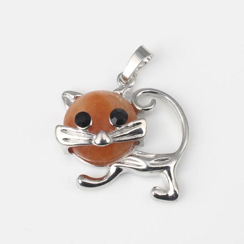 Gemstone Pendants Jewelry Zinc Alloy with Gemstone Cat plated DIY nickel lead & cadmium free Sold By PC