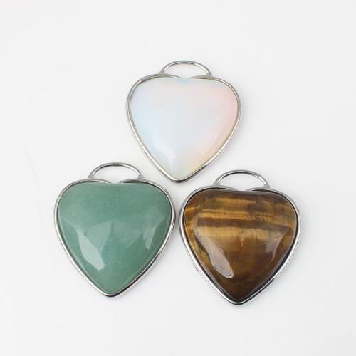 Gemstone Pendants Jewelry Zinc Alloy with Gemstone Heart plated DIY nickel lead & cadmium free Sold By PC