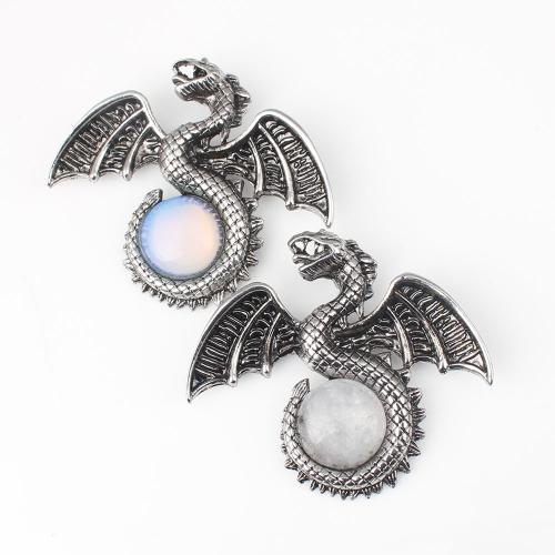 Gemstone Pendants Jewelry, Tibetan Style, with Gemstone, Dragon, plated, DIY & different materials for choice, more colors for choice, nickel, lead & cadmium free, 56.30x50x11.90mm, Sold By PC