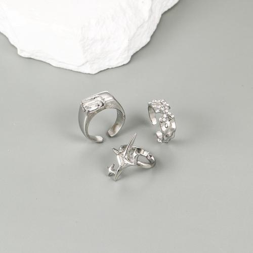 Ensemble d’anneau en alliage de zinc, avec cristal, trois pièces & unisexe & styles différents pour le choix, couleur originale, protéger l'environnement, sans nickel, plomb et cadmium, Vendu par fixé