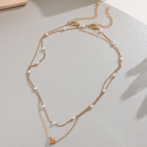 Zinklegierung Schmuck Halskette, mit Kunststoff Perlen, plattiert, Doppelschicht & verschiedene Stile für Wahl & für Frau, goldfarben, frei von Nickel, Blei & Kadmium, verkauft von PC