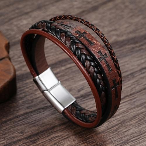 PU Leather Cord Bracelets with Zinc Alloy three layers & fashion jewelry & for man Length Approx 21 cm Sold By PC