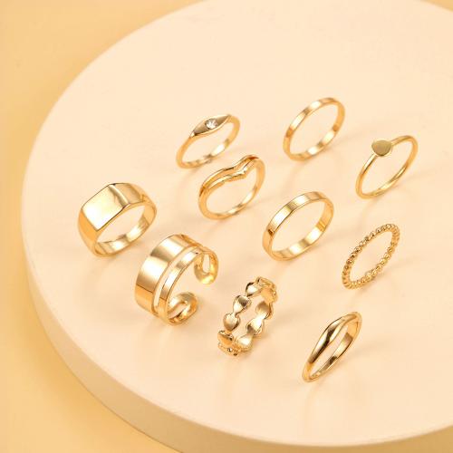 Ensemble d’anneau en alliage de zinc, 11 PCS. & bijoux de mode & pour femme & avec strass, Or, protéger l'environnement, sans nickel, plomb et cadmium, Vendu par fixé