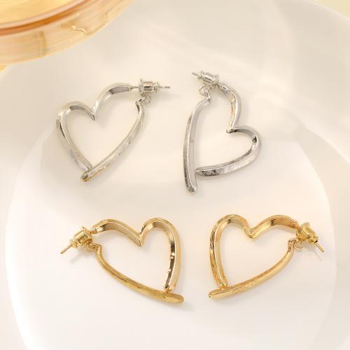 Zinc Alloy Stud Earring Heart plated fashion jewelry & for woman nickel lead & cadmium free 38mm Sold By Pair