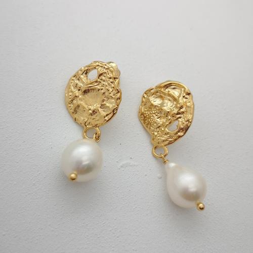 Brass Stud Earring with Freshwater Pearl handmade fashion jewelry & for woman nickel lead & cadmium free Sold By Pair