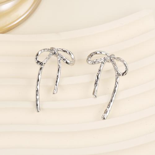 Tibetan Style Stud Earring, Bowknot, plated, fashion jewelry & for woman & hollow, original color, nickel, lead & cadmium free, 31x21mm, Sold By Pair