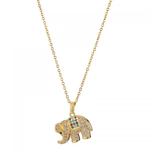 Cubic Zircon Micro Pave Brass Necklace, with Titanium Steel, with 5CM extender chain, Elephant, real gold plated, different styles for choice & micro pave cubic zirconia & for woman, more colors for choice, Length:Approx 40 cm, Sold By PC