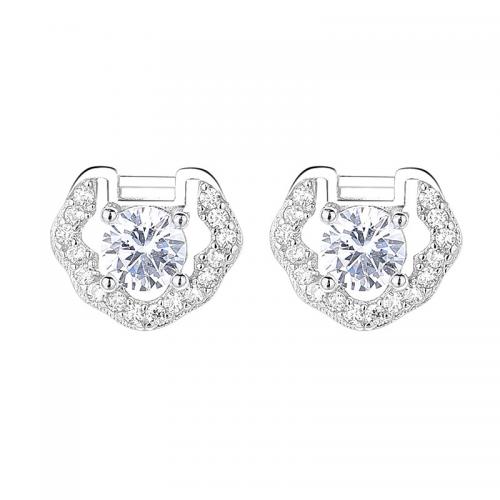 Cubic Zirconia Micro Pave Sterling Silver Earring, 925 Sterling Silver, plated, micro pave cubic zirconia & for woman, platinum color, 9x9.20mm, Sold By Pair