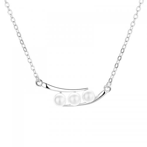Sterling Silber Halsketten, 925 Sterling Silber, mit Kunststoff Perlen, mit Verlängerungskettchen von 5CM, plattiert, für Frau, keine, Länge:ca. 40 cm, verkauft von PC