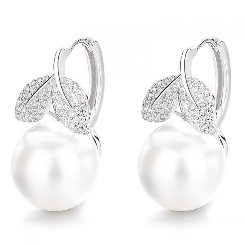 Cubic Zirconia Micro Pave Sterling Silver Earring 925 Sterling Silver with Plastic Pearl plated micro pave cubic zirconia & for woman Sold By Pair