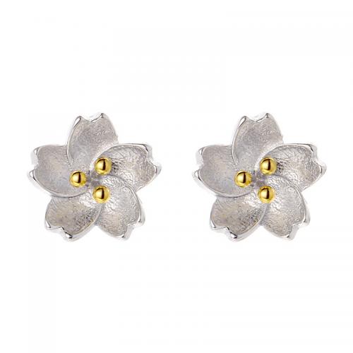 925 Sterling Silver Stud Earrings, petals, plated, for woman, silver color, 8mm, Sold By Pair