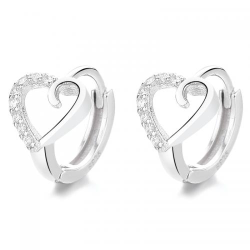 Cubic Zirconia Micro Pave Sterling Silver Earring 925 Sterling Silver Heart plated micro pave cubic zirconia & for woman Sold By Pair