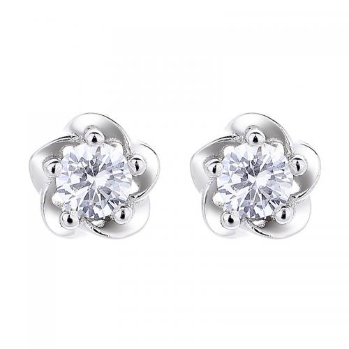 Cubic Zirconia Micro Pave Sterling Silver Earring, 925 Sterling Silver, petals, plated, micro pave cubic zirconia & for woman, more colors for choice, 7mm, Sold By Pair