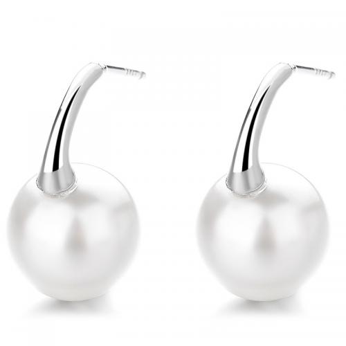 925 Sterling Silver Stud Earrings, with Plastic Pearl, plated, different size for choice & for woman, more colors for choice, Sold By Pair