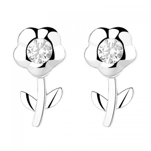 Cubic Zirconia Micro Pave Sterling Silver Earring, 925 Sterling Silver, Flower, plated, micro pave cubic zirconia & for woman, more colors for choice, 9.80x5.20mm, Sold By Pair