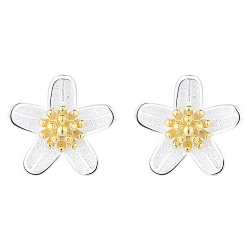 925 Sterling Silver Stud Earrings, Daisy, plated, for woman, silver color, 7.20mm, Sold By Pair