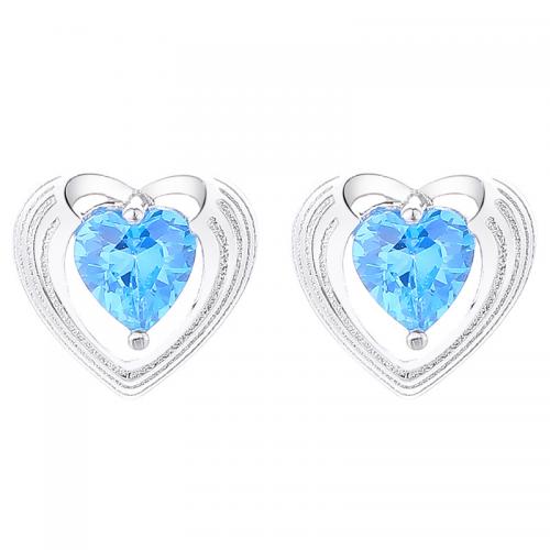 Cubic Zirconia Micro Pave Sterling Silver Earring, 925 Sterling Silver, Heart, plated, micro pave cubic zirconia & for woman, more colors for choice, 8.70x9mm, Sold By Pair