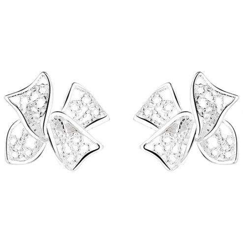 925 Sterling Silver Stud Earrings, Bowknot, plated, for woman, silver color, 9x8.20mm, Sold By Pair