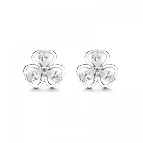 925 Sterling Silver Stud Earrings plated for woman platinum color 7.80mm Sold By Pair