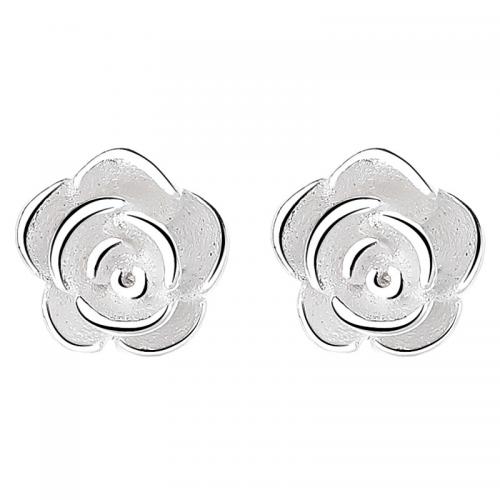 925 Sterling Silver Stud Earrings petals plated for woman silver color 5.60mm Sold By Pair