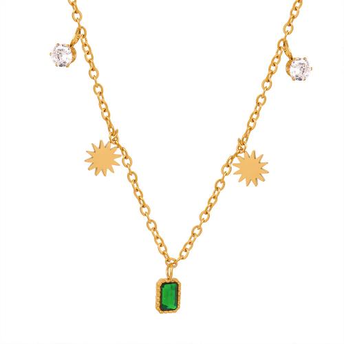 Titanstahl Halskette, mit Verlängerungskettchen von 5cm, plattiert, Micro pave Zirkonia & für Frau, goldfarben, Länge:ca. 39 cm, verkauft von PC