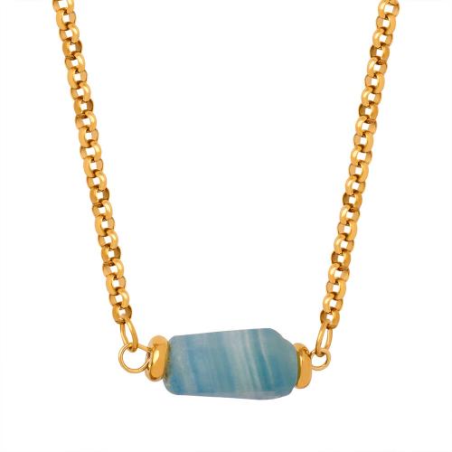 Titanstahl Halskette, mit Naturstein, mit Verlängerungskettchen von 5cm, plattiert, verschiedene Stile für Wahl & für Frau, goldfarben, Länge ca. 44 cm, verkauft von PC