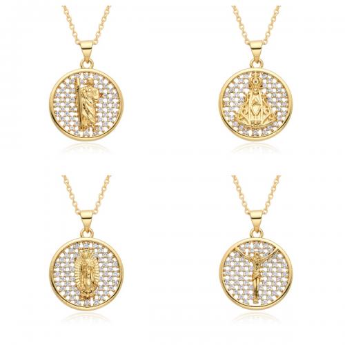 Cubic Zircon Micro Pave Brass Necklace, plated, different styles for choice & micro pave cubic zirconia & for woman, golden, Length:Approx 41-50 cm, Sold By PC