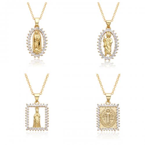 Cubic Zircon Micro Pave Brass Necklace plated & micro pave cubic zirconia & for woman golden Length Approx 41-50 cm Sold By PC