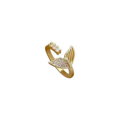 Brass Cuff Finger Ring Mermaid tail real gold plated fashion jewelry & for woman & with rhinestone US Ring Sold By PC