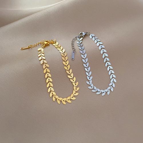 Acier titane bracelet, avec 1.2inch chaînes de rallonge, feuille, bijoux de mode & pour femme, plus de couleurs à choisir, Longueur:Environ 6.7 pouce, Vendu par PC