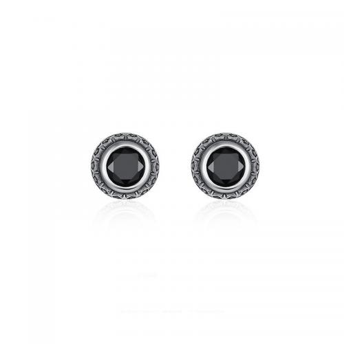 Tibetan Style Stud Earring, silver color plated, vintage & micro pave cubic zirconia & for man, 10mm, Sold By Pair