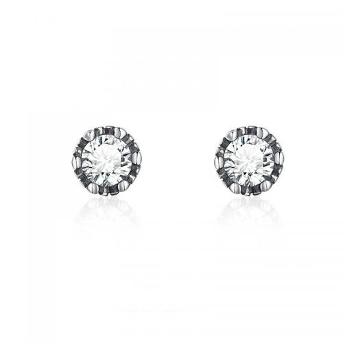 Zinc Alloy Stud Earring Round silver color plated vintage & micro pave cubic zirconia & for man Sold By Pair