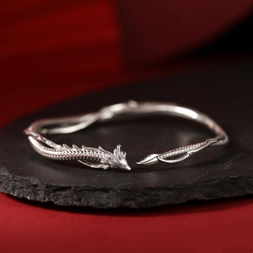 Zinc Alloy Cuff Bangle Dragon silver color plated vintage & for man Inner Approx 60mm Sold By PC