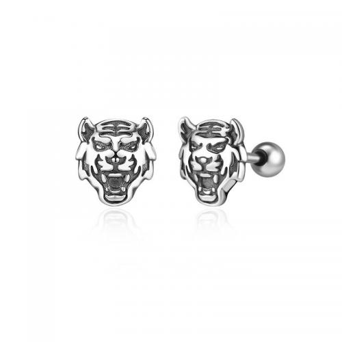 Tibetan Style Stud Earring, Tiger, silver color plated, vintage & for man, 10mm, Sold By Pair