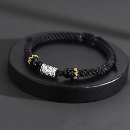 Zinc Alloy Bracelet with Cotton Cord & Resin silver color plated vintage & braided & for man Length Approx 5.9-8.7 Inch Sold By PC