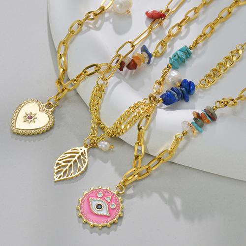 Edelstahl Schmuck Halskette, 304 Edelstahl, mit Naturstein, Modeschmuck & verschiedene Stile für Wahl & für Frau, goldfarben, verkauft von PC