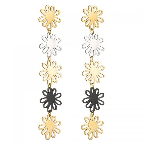 Stainless Steel Drop Earring 304 Stainless Steel Flower Vacuum Ion Plating fashion jewelry & for woman & hollow Sold By Pair