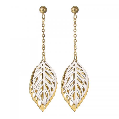 Stainless Steel Drop Earring, 304 Stainless Steel, Leaf, 18K gold plated, fashion jewelry & for woman & hollow, golden, Sold By Pair