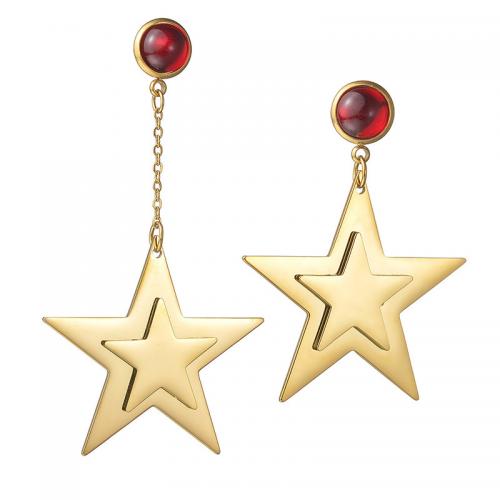 Asymmetric Earrings, 304 Stainless Steel, with Agate, Star, Vacuum Ion Plating, fashion jewelry & for woman, golden, Sold By Pair