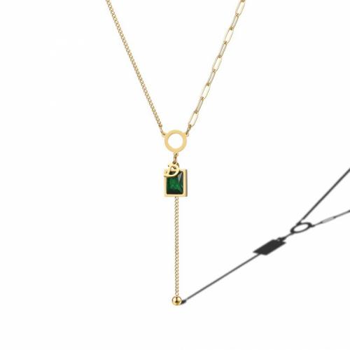 Titanium Steel Necklace, with Crystal, with 5cm extender chain, Rectangle, Vacuum Ion Plating, fashion jewelry & for woman, green, nickel, lead & cadmium free, Length:Approx 40 cm, Sold By PC