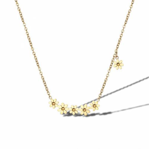 Titanium Steel Necklace, with 5cm extender chain, Daisy, Vacuum Ion Plating, fashion jewelry & for woman, golden, nickel, lead & cadmium free, Length:Approx 40 cm, Sold By PC