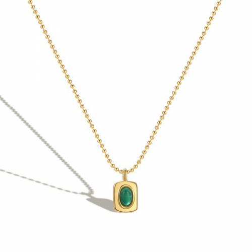 Titanium Steel Necklace with Acrylic with 5cm extender chain Rectangle Vacuum Ion Plating fashion jewelry & for woman green nickel lead & cadmium free Length Approx 40 cm Sold By PC