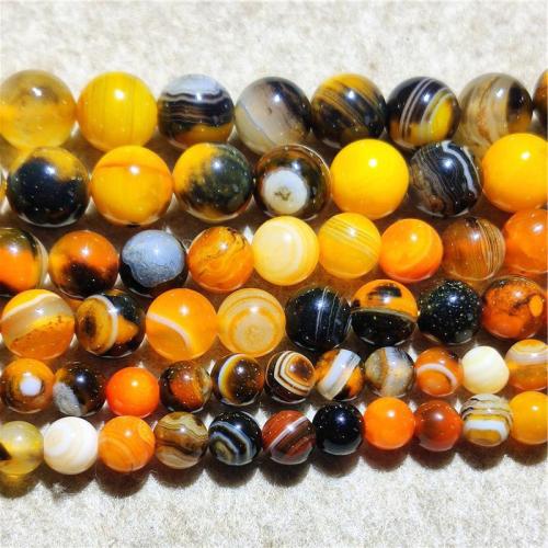 Natürliche Streifen Achat Perlen, rund, DIY & verschiedene Größen vorhanden, gemischte Farben, verkauft per ca. 38-40 cm Strang