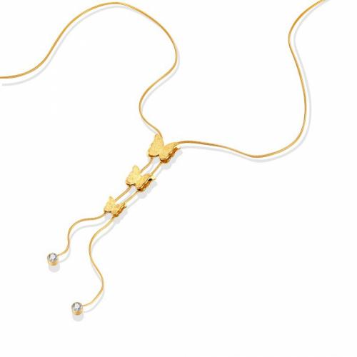 Titanstahl Halskette, Schmetterling, Modeschmuck & für Frau & mit Strass, goldfarben, frei von Nickel, Blei & Kadmium, Länge:ca. 46 cm, verkauft von PC