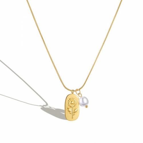 Titanstahl Halskette, mit Kunststoff Perlen, mit Verlängerungskettchen von 5cm, Modeschmuck & für Frau, goldfarben, frei von Nickel, Blei & Kadmium, 10x18mm, Länge:ca. 40 cm, verkauft von PC